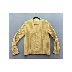 Vintage Kings Road Sears Mens Cardigan Sweater Mustard Tan Cable Knit Medium